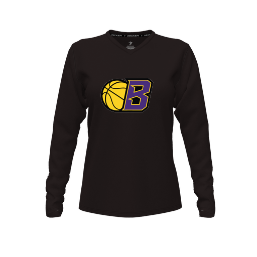 [CUS-DFW-TEES-CMF-VNK-LSL-BLK-FYXS-LOGO2] Decker Comfort T-Shirt (Female Youth XS, Black, V Neck, Logo 2, Long Sleeve)