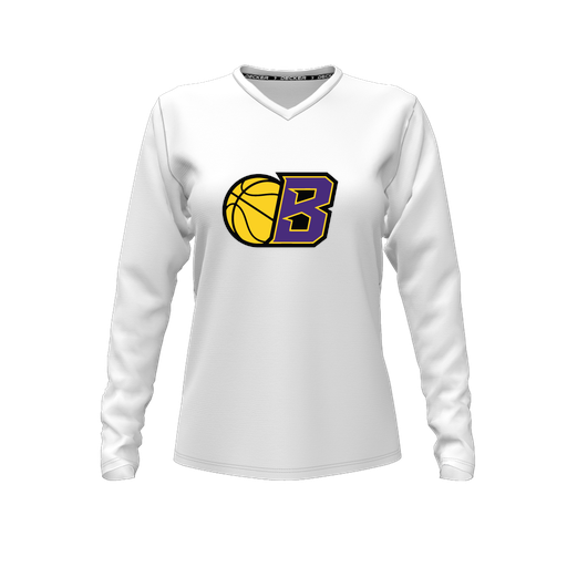 [FTLVPTWH-FYXS-LOGO2] Decker Performance T-Shirt (Female Youth XS, White, V Neck, Logo 2, Long Sleeve)