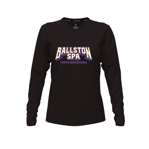 [FTLVPTBK-FYXS-LOGO3] Decker Performance T-Shirt (Female Youth XS, Black, V Neck, Logo 3, Long Sleeve)