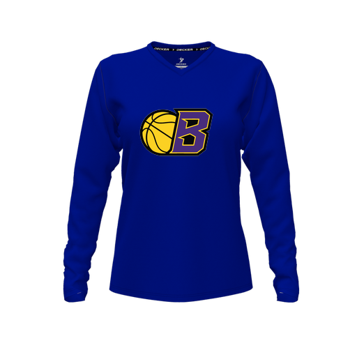 [CUS-DFW-TEES-PER-VNK-LSL-RYL-FYXS-LOGO2] Performance T-Shirt (Female Youth XS, Royal, V Neck, Logo 2, Long Sleeve)