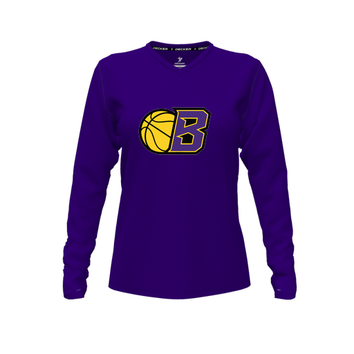 [FTLVPTPP-FYXS-LOGO2] Decker Performance T-Shirt (Female Youth XS, Purple, V Neck, Logo 2, Long Sleeve)