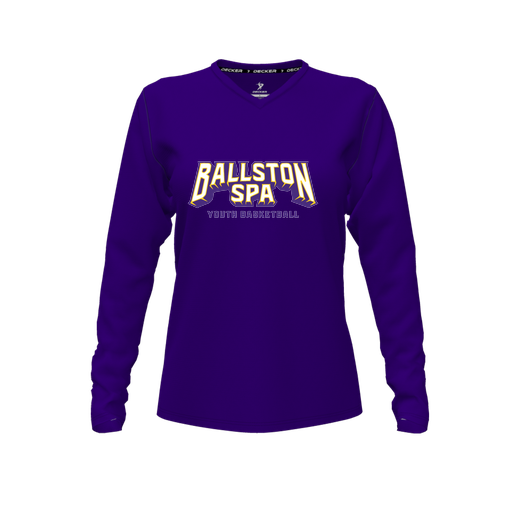 [FTLVPTPP-FYXS-LOGO3] Decker Performance T-Shirt (Female Youth XS, Purple, V Neck, Logo 3, Long Sleeve)