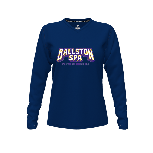 [FTLVPTNV-FYXS-LOGO3] Decker Performance T-Shirt (Female Youth XS, Navy, V Neck, Logo 3, Long Sleeve)