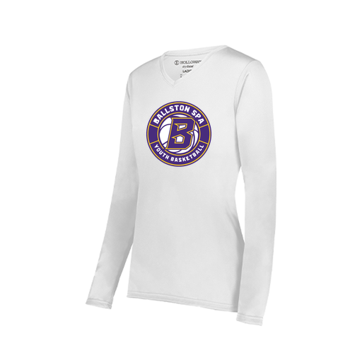 [222824.005.S-LOGO1] Ladies LS Smooth Sport Shirt (Female Adult S, White, Logo 1)